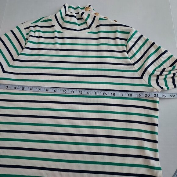 J Crew Lisbon Stripe Ivory & Emerald Vintage Ribbed Turtleneck With Buttons - Picture 5 of 9